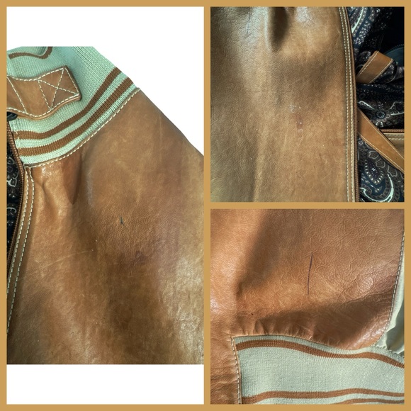 Bijan Men’s Vintage Leather Bomber Jacket. Orange/Brown, Tan. Size 56 - Picture 12 of 16